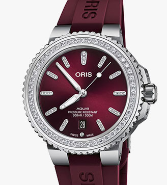 Oris - Aquis Cherry Diamond Bezel 41.5mm Unisex Watch - Rubber Strap