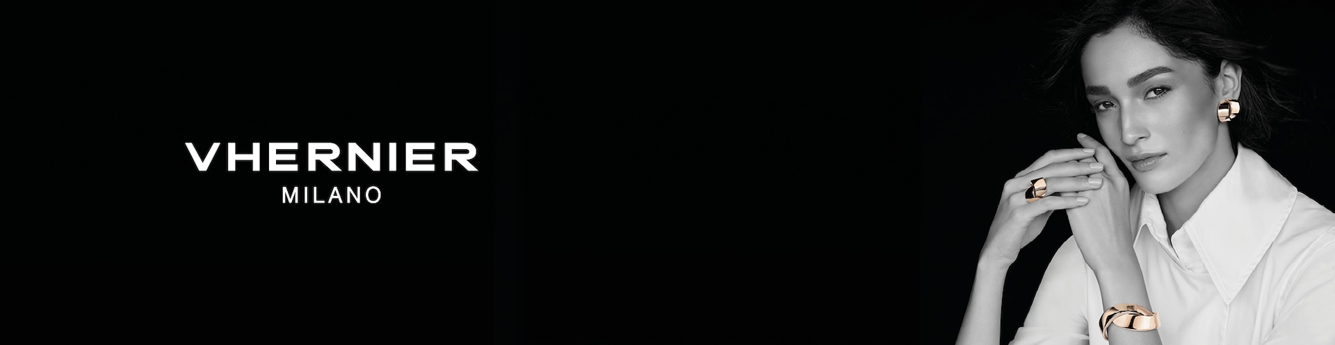 Image of Vhernier model wearing jewellery with Vhernier logo